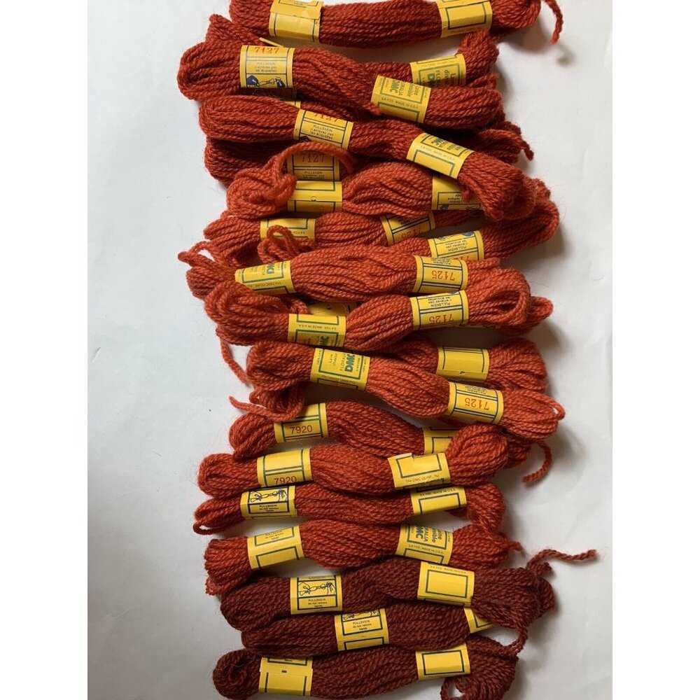 Vintage DMC Wool Yarn Laine Divisible 5 Meters Lot of 21 Orange Peach Red